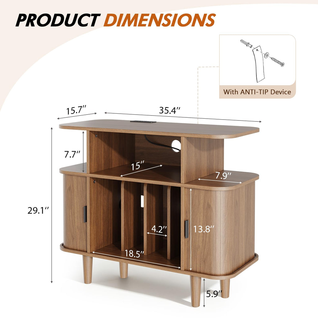 Record Player Stand with Charging Station