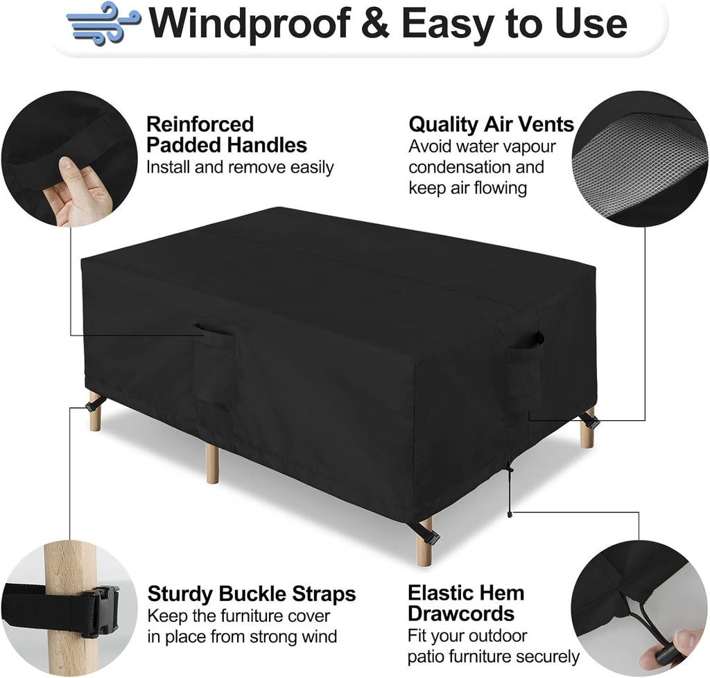 Waterproof Patio Table Furniture Covers | Rectangle Weatherproof Outdoor Furniture Covering for Deck, Lawn and