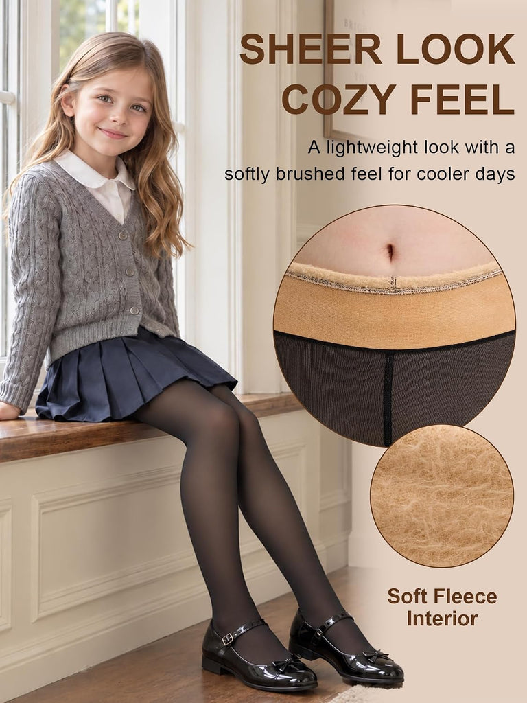 Fleece Lined Tights for Girls Thermal Warm Tights Pantyhose Fake Translucent for Kids School Uniform Leggings