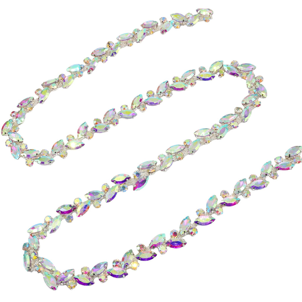 Rhinestone Trim Chain, 1 Yard, 0.59 Inch Wide, Silver AB