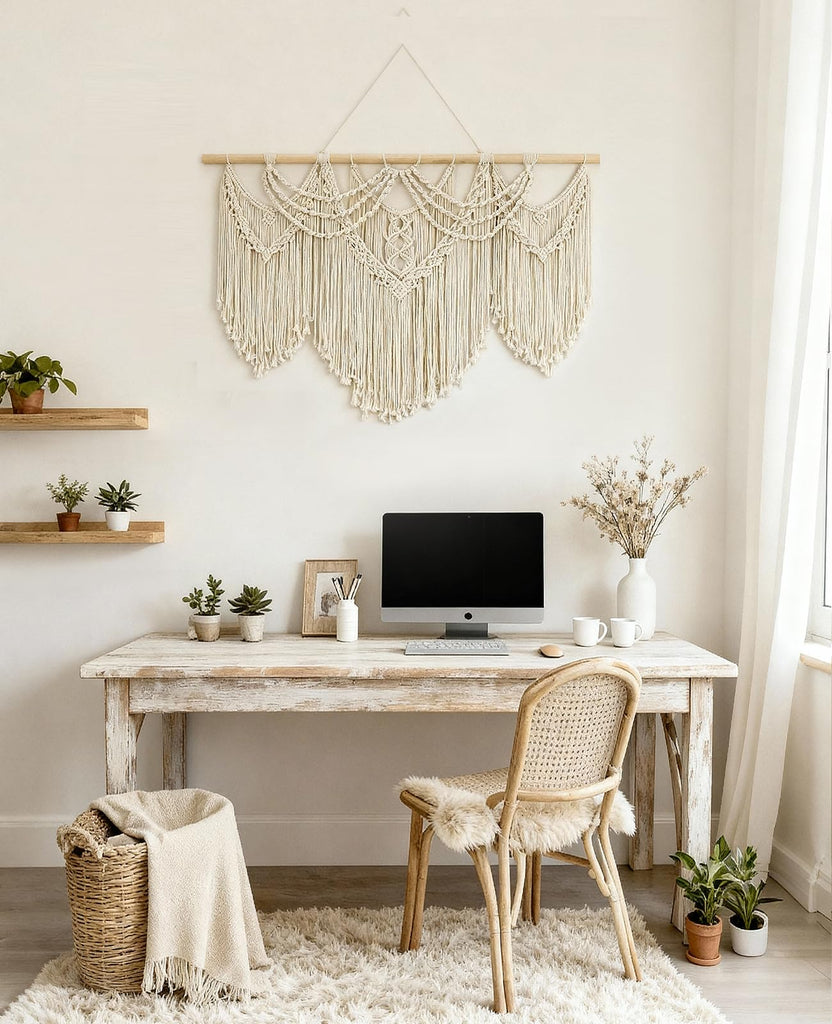Macrame Wall Hanging, 43"x32" Boho Wall Tapestry, Large Wall Art, Gallery, Office (Tassel)