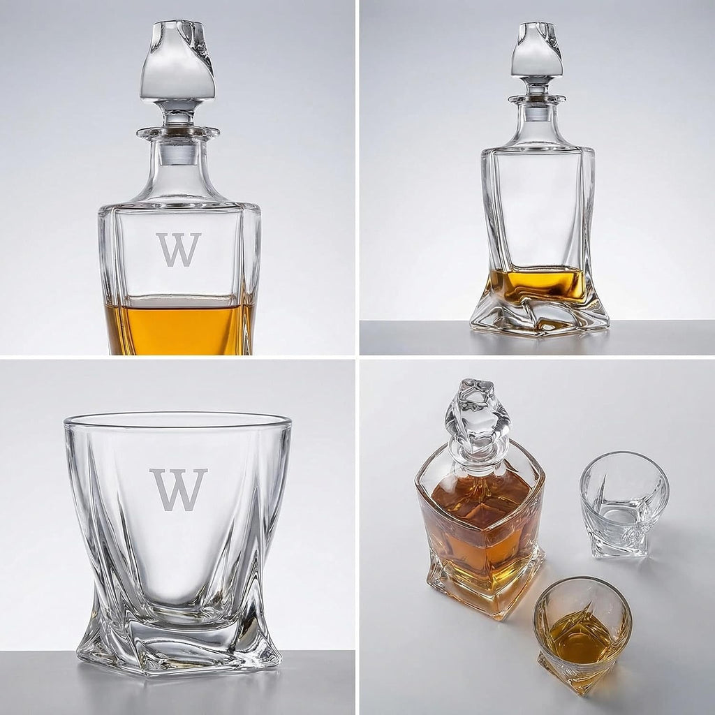 Swirl Crystal Whiskey Decanter Set 25oz with 2 Rock Glasses - Set of 3