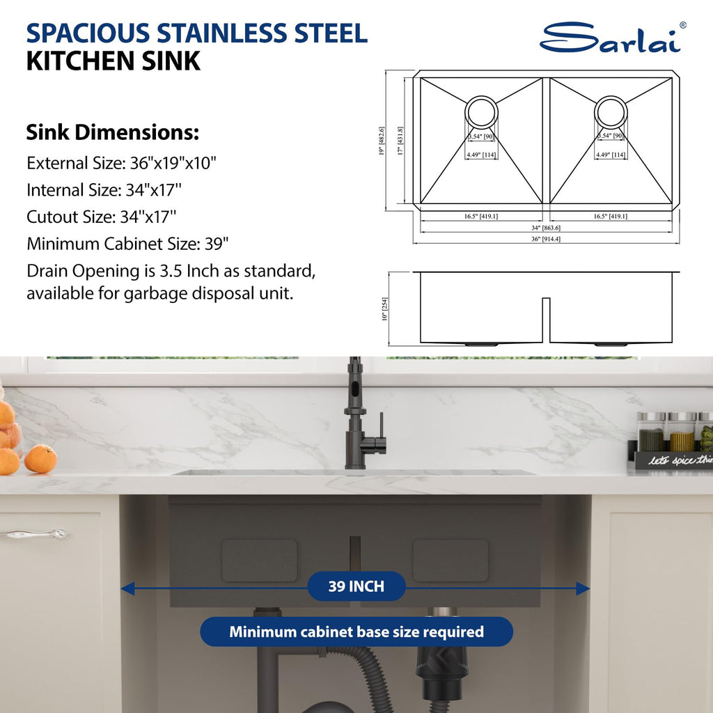 36 Inch Undermount Double Bowl Low Divided Large Workstation Gunmetal Black Sink Stainless Steel 16 Gauge 50/50 Sinks