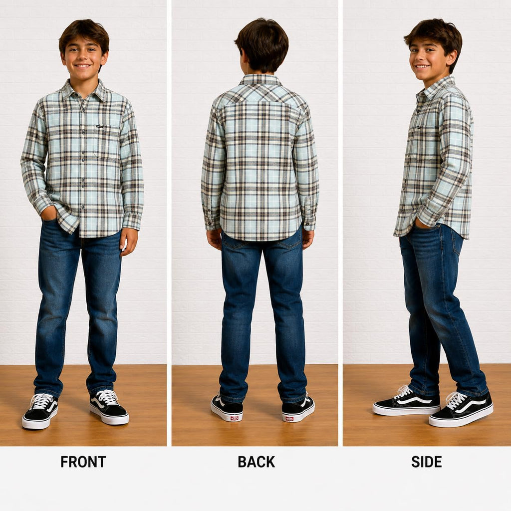 Boys Button Down Shirt - Long Sleeve Plaid Collared Shirt for Boys