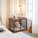 Dog Crate Furniture with Cushion, Wooden Dog Kennel with Double Doors, Heavy Duty Dog Cage for Small/Medium/Large Dogs