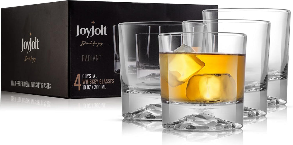 Everyday Whiskey Glasses - 10oz Old Fashioned Glasses, Set 4 Crystal Scotch Glasses, Rocks Glass, Bourbon Glasses