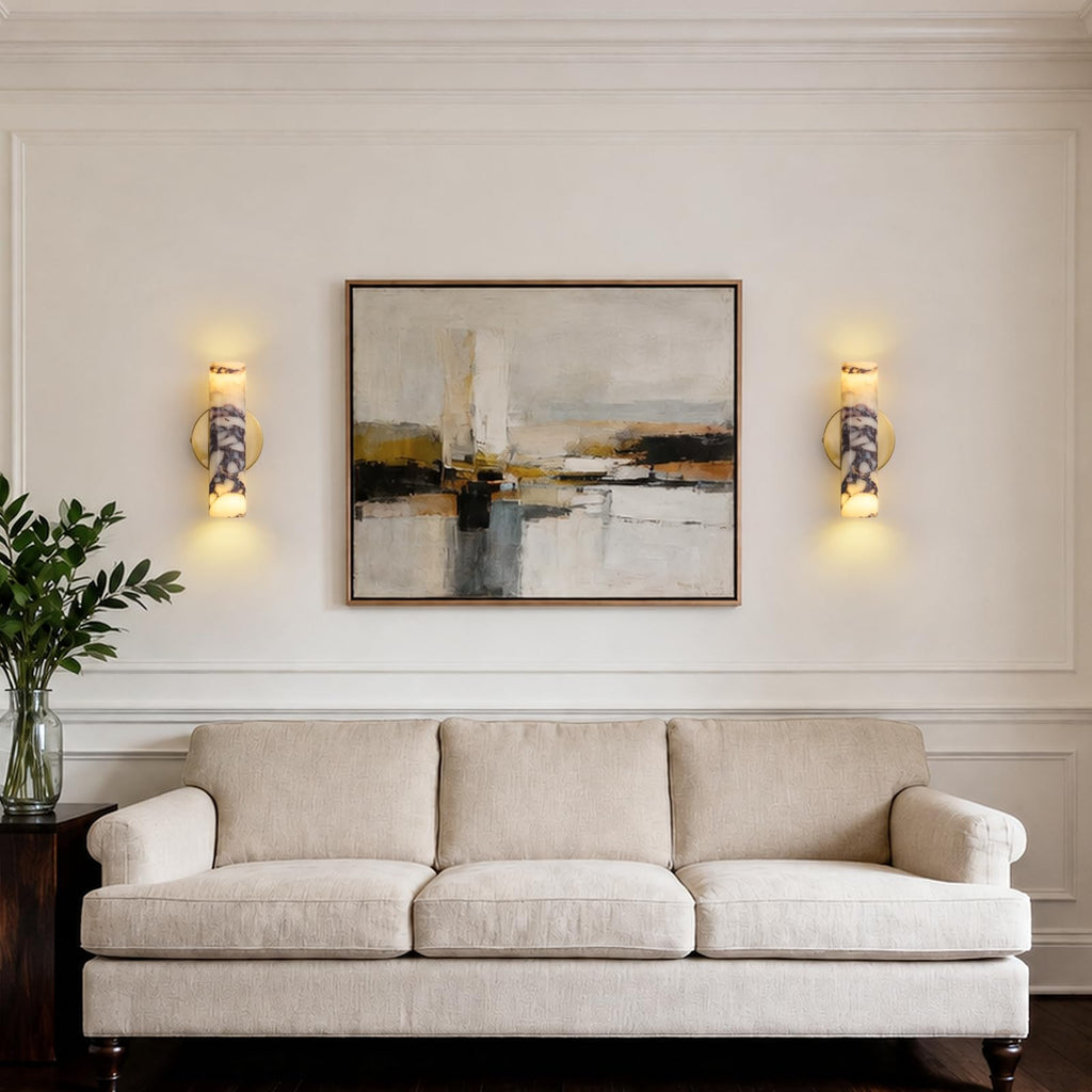 Modern Marble Sconce, 9.5" Natural Alabaster Wall Lights Set of 2