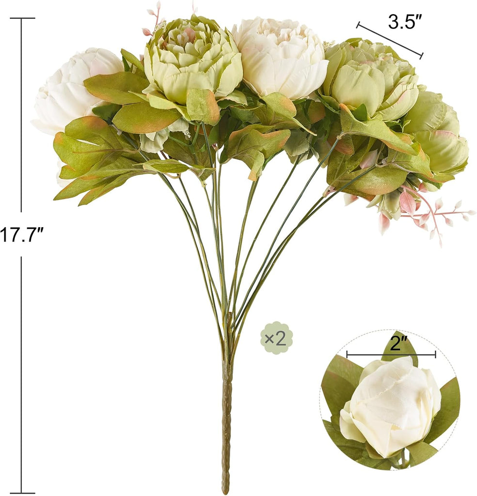Peonies Artificial Flowers, 13 Stems Faux Peonies Real Touch 2 Pack - Set of 2