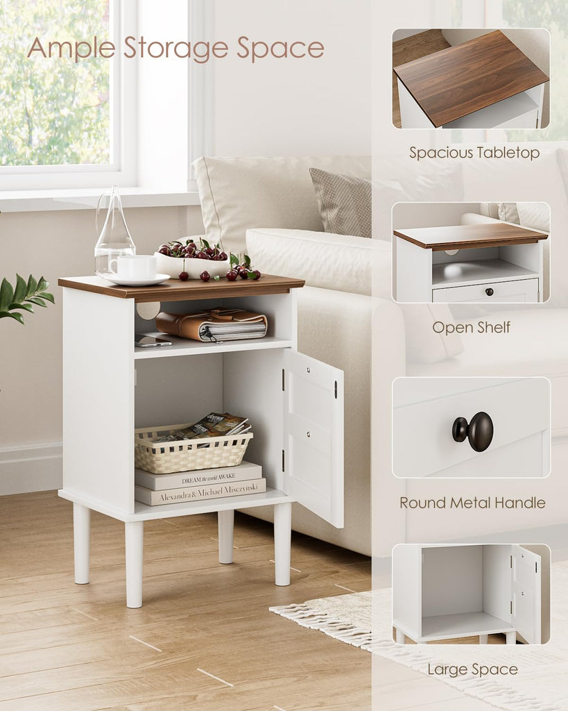 Nightstand, Boho Night Stand with 1 Drawer, Modern Side Accent Table with Open Shelf, Wooden Top Bedside End Table