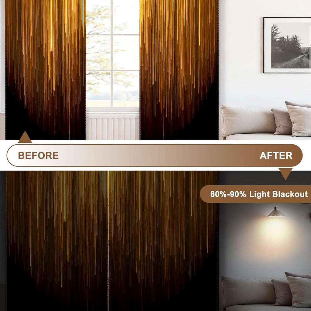 Black and Gold Blackout Curtains, Ombre Abstract Black Out Curtains 84 Inch Long, Thermal Insulated Blackout Drapes