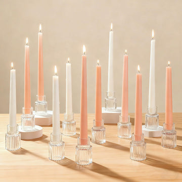 12 Pack Clear Glass Taper Candle Holders for Christmas Centerpieces