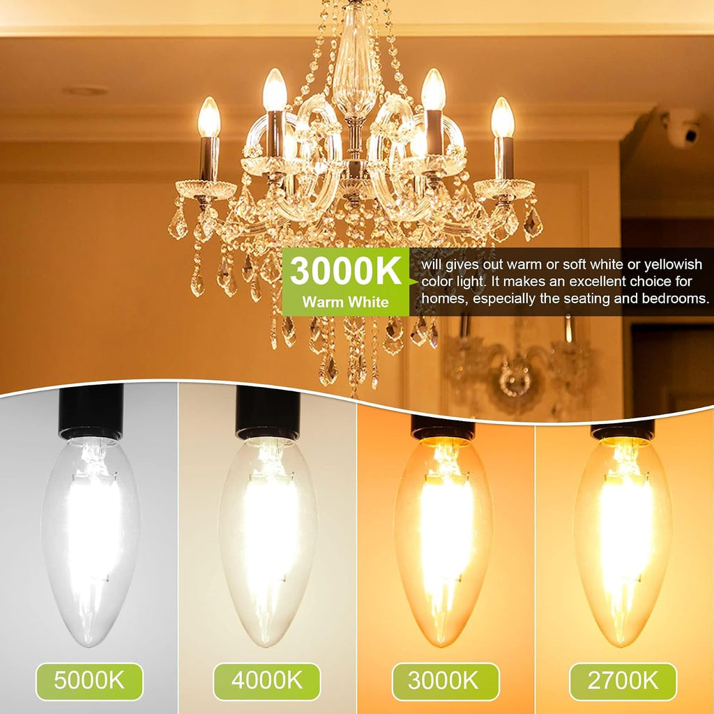 Dimmable Candelabra LED Light Bulb 40W Equivalent, E12 Chandelier Light Bulbs Warm White 3000K, 400LM, CRI 85+, B11