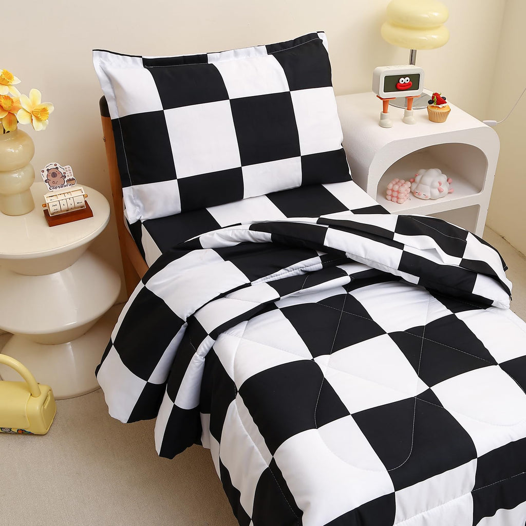 Checkered Toddler Bedding Set Black White Plaid Comforter Set