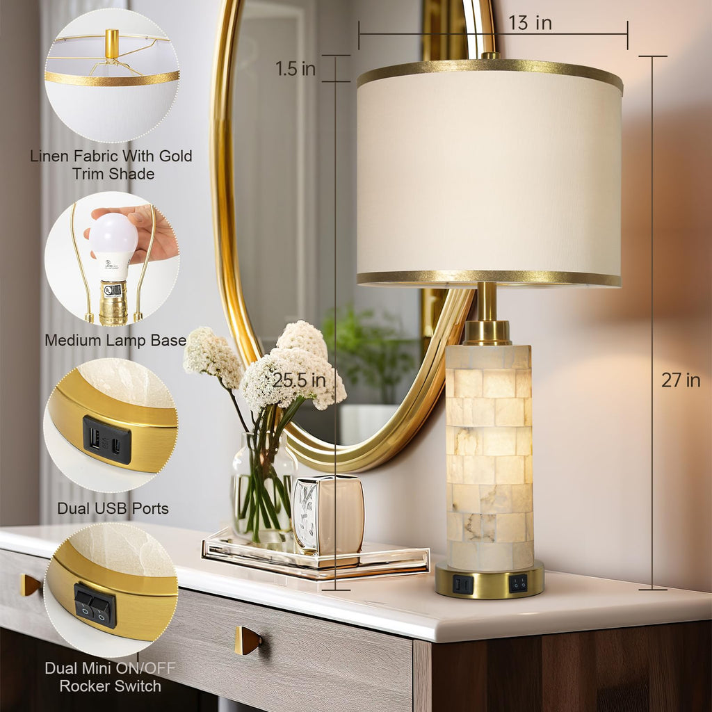 27" Alabaster Table Lamps Set of 2 Bedroom