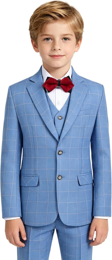 Boys Suit Kids Wedding Ring Bearer Outfit Casual Party Plaid Tuxedo Set
