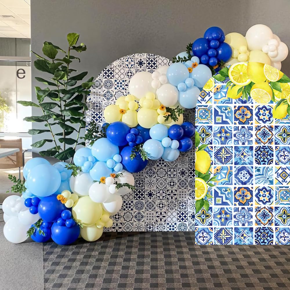 Patchwork Tile Arch Backdrop Cover Mediterranean Lemon Arched Stand Covers for Birthday Porcelain Parties Banquet