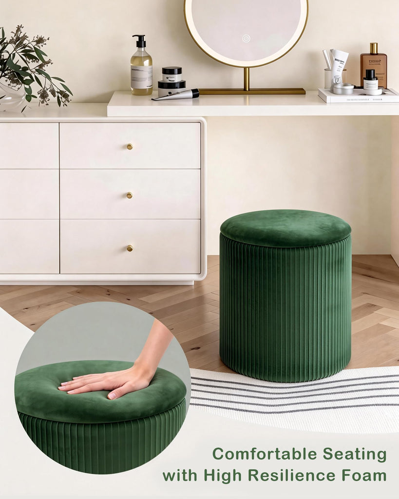 Round Ottoman with Storage, Velvet Foot Rest Stool