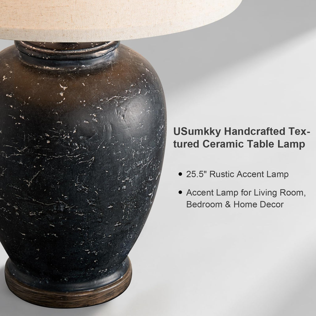 25" Vintage Ceramic Table Lamp Bedroom Matte Black