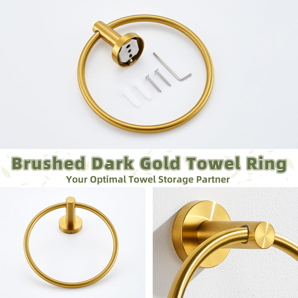 Brushed Dark Gold Towel Ring for Hand Towel Storage, Wall Mounted