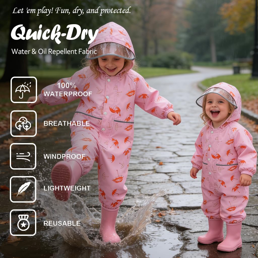Kids Rain Suit Toddler Muddy Buddy Coverall One Piece Raincoat for Boys Girls
