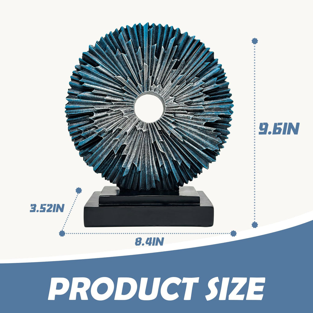 Round Statue Decor, Abstract Office Desk Sculpture for Men, Blue