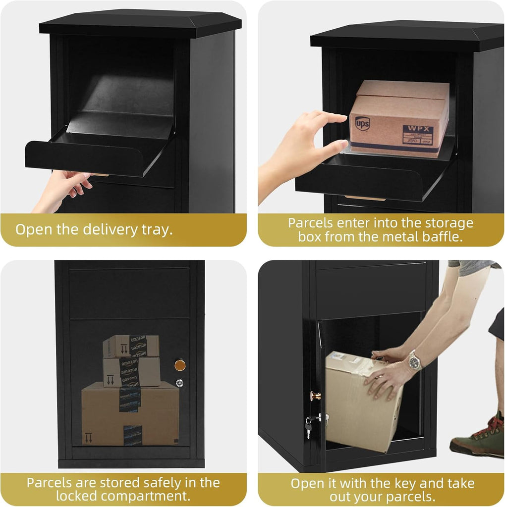 Large Package Delivery Box 17.6" x 15.7" x 38" Parcel Drop Box with Lock, 2.7 ft3 Anti-Theft Lockable Storage Box