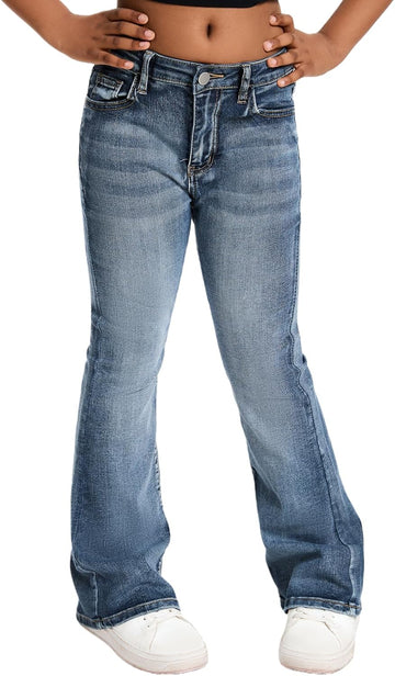 Girls Flare Jeans Bell Bottom Denim Pants for Girls Soft Stretch High Waist Kids Jeans Casual School Everyday