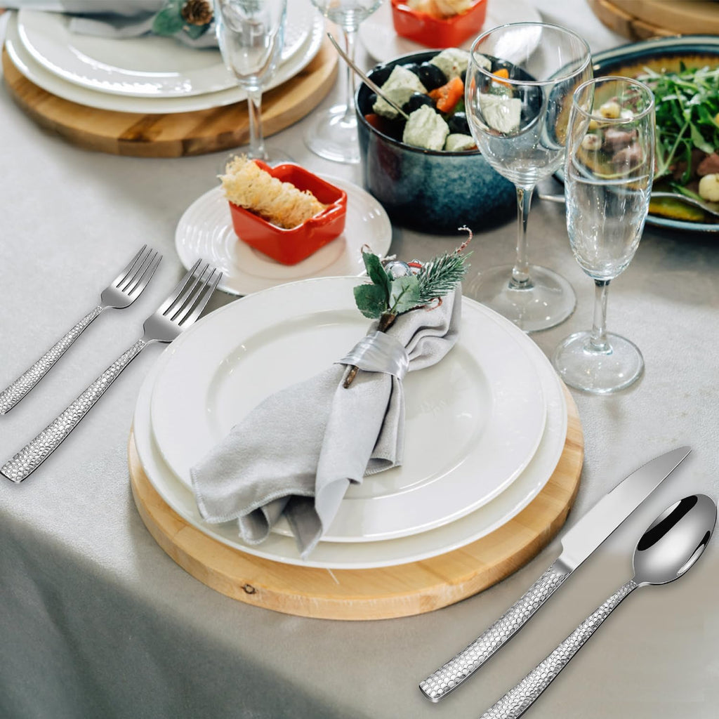 Hammered Silverware Set for 2, 10 Pieces Stainless Steel Luxury Flatware Set, Cutlery Tableware Set, Kitchen Utensils
