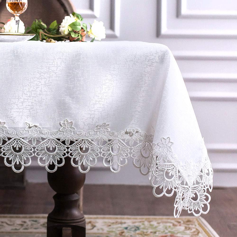 Rectangular Lace Fabric Tablecloth with Macrame Border Clear Embroidered Kitchen Tablecloths for Ele