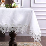 Rectangular Lace Fabric Tablecloth with Macrame Border Clear Embroidered Kitchen Tablecloths for Ele