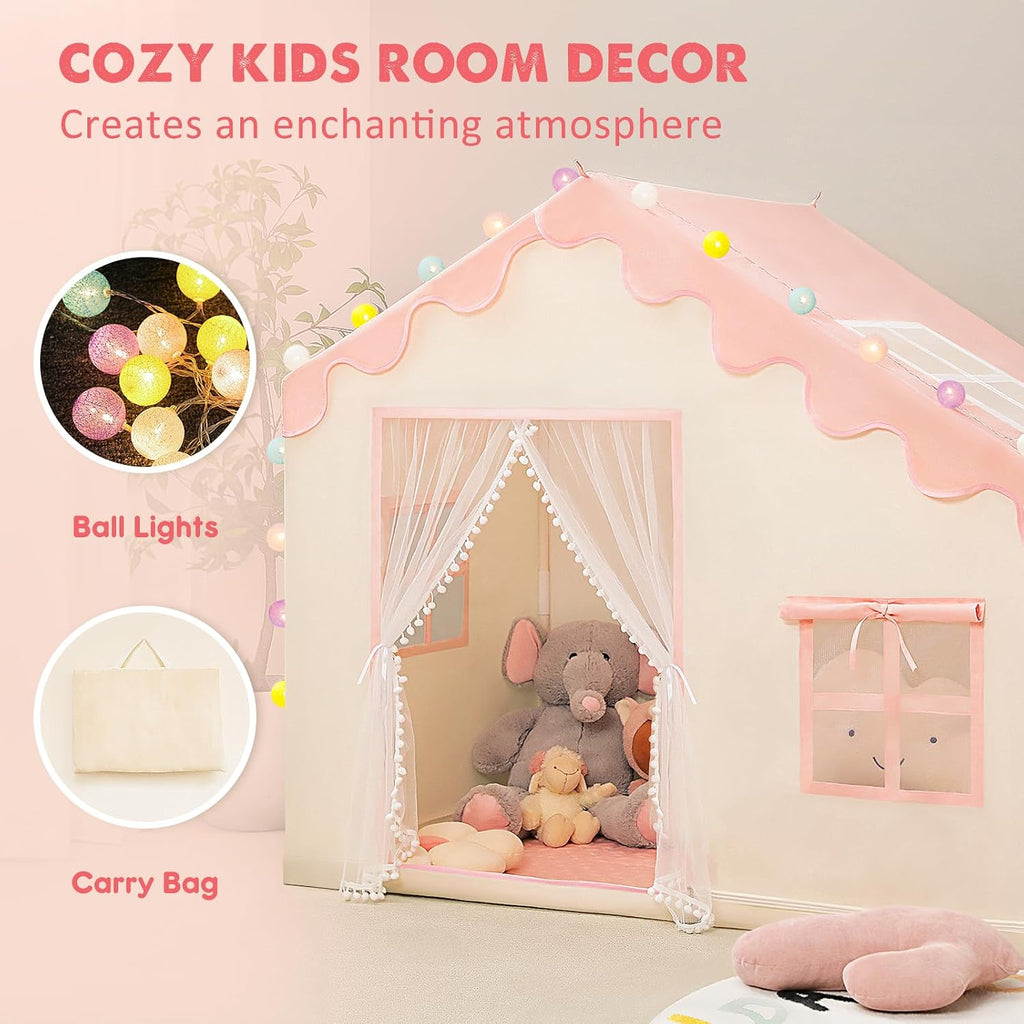Kids Play Tent with Mat & Ball Lights for Toddlers, Pink