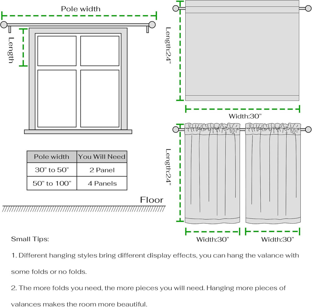 Sheer Linen Curtains 24 Inch Length, Light Green Plaid Cafe Curtains for Living Room Bedroom, Farmhouse Bathroom