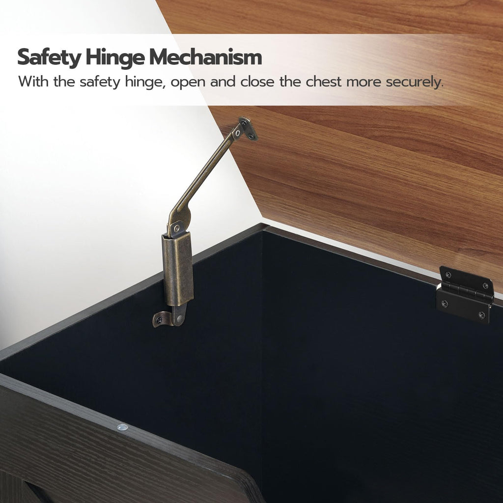 Storage Bench, 39.4" Retro Wooden Storage Chest with U-Shaped Cut-Out Pull, Safety Hinge, Supports 330 lb and Easy