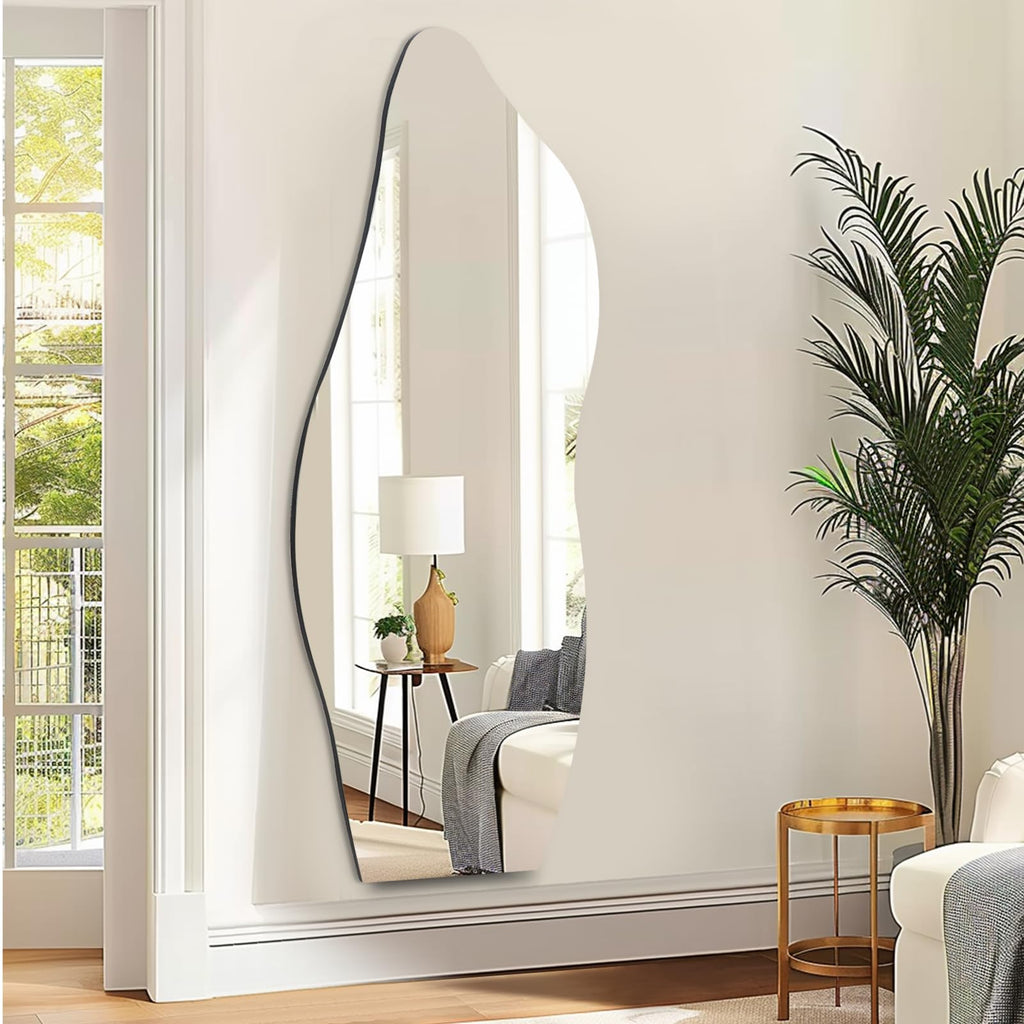 Full Length Mirror 63"x24" Irregular Wall Mirror Wave Frameless Bathroom Bedroom Entryway Decor