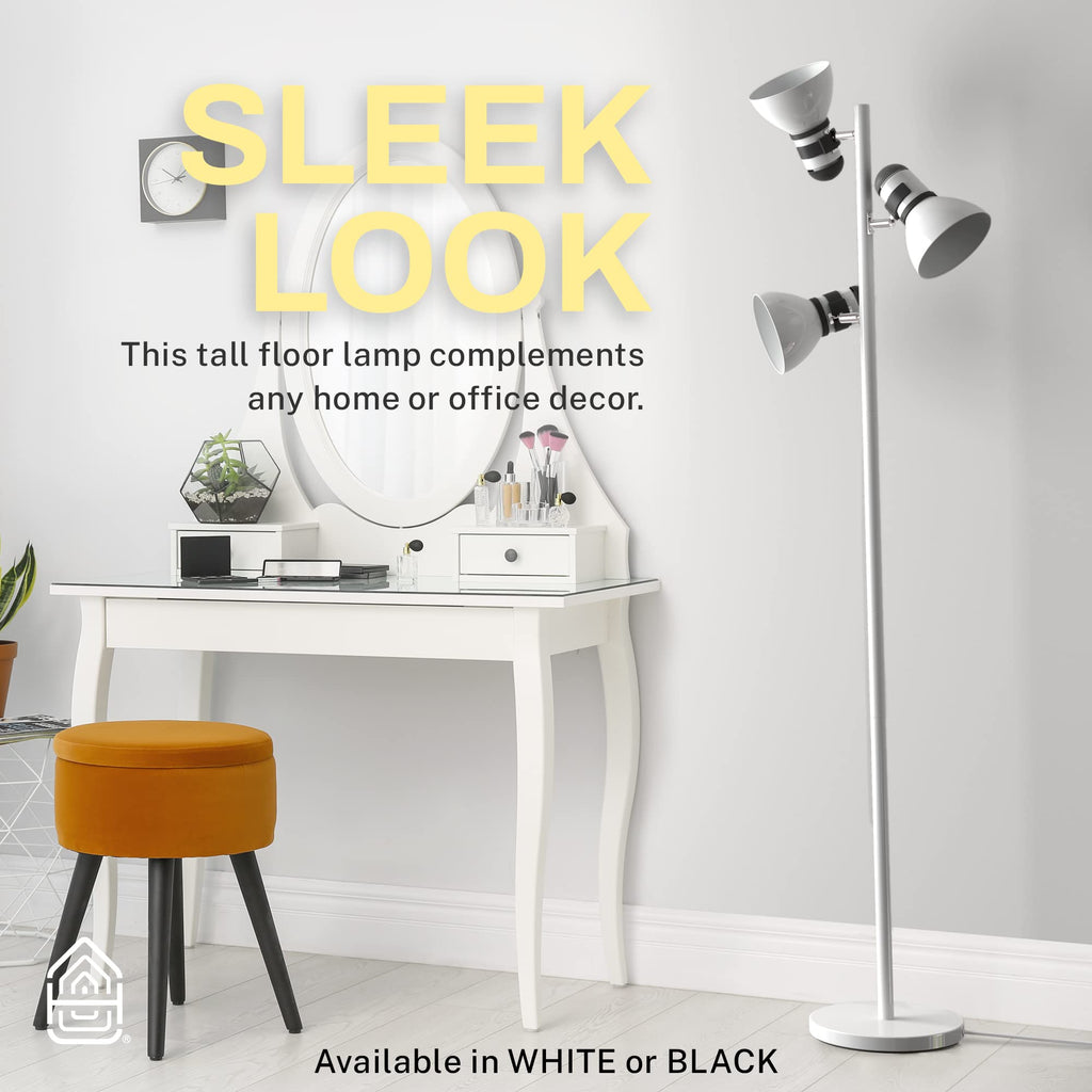 3 Light Floor Lamp Adjustable Standing Lamp, 60W Bright Spotlight Lighting - Rotating Swivel Corner Light for