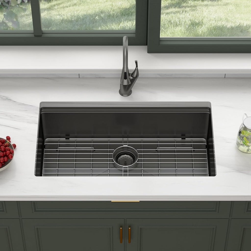 33" Black Undermount Stainless Steel Kitchen Sink Workstation | T304 Stainless Steel Handmade Workstation Undermount