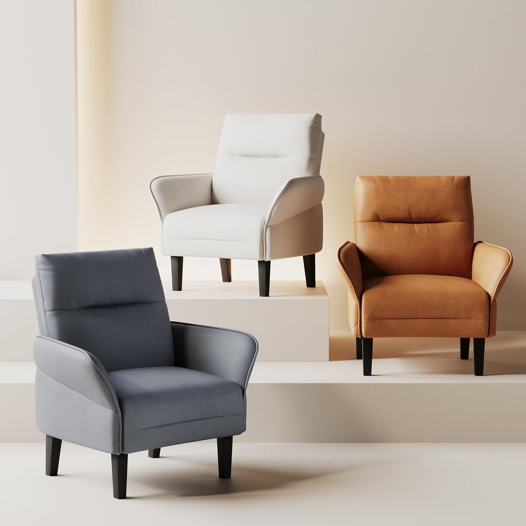 Morden Accent Chair with PU Leather Armrest,Upholstered Chairs Lounge Faux Leather Reading Chairs Side Sitting - Set of 2