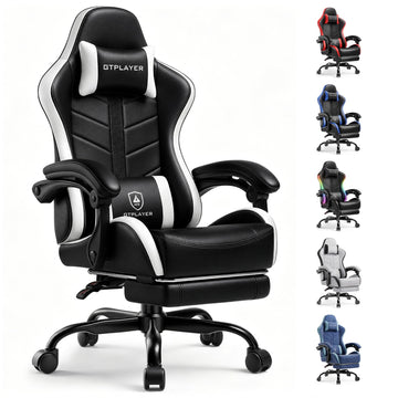 Gaming Chair for Adults, Computer Chair with Footrest, White
