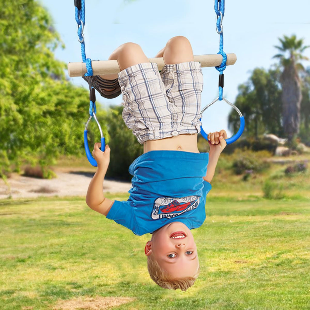 Trapeze Swing Bar with Gymnastic Rings | Sturdy Steel Construction | Warrior Accessories for Obstacle Course | Great