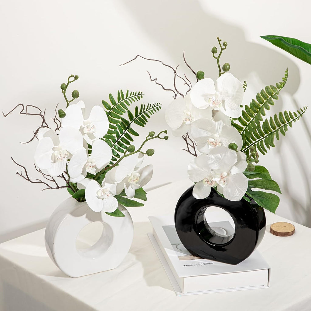 Orchid Artificial Flowers in White Ceramic Vase, 16.1''