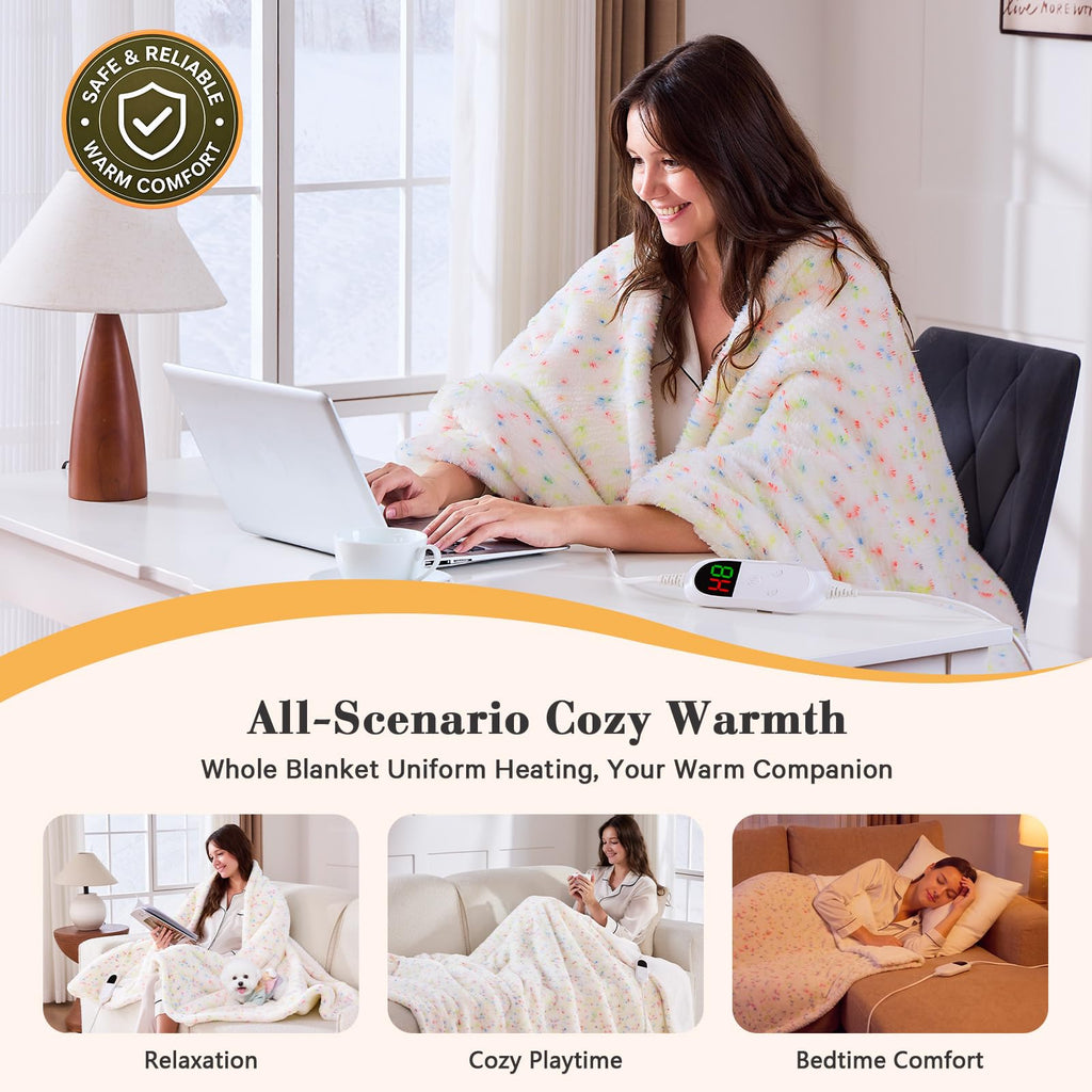 Heated Blanket Electric Throw 50"X60", Heating Fuzzy Blanket, Rainbow