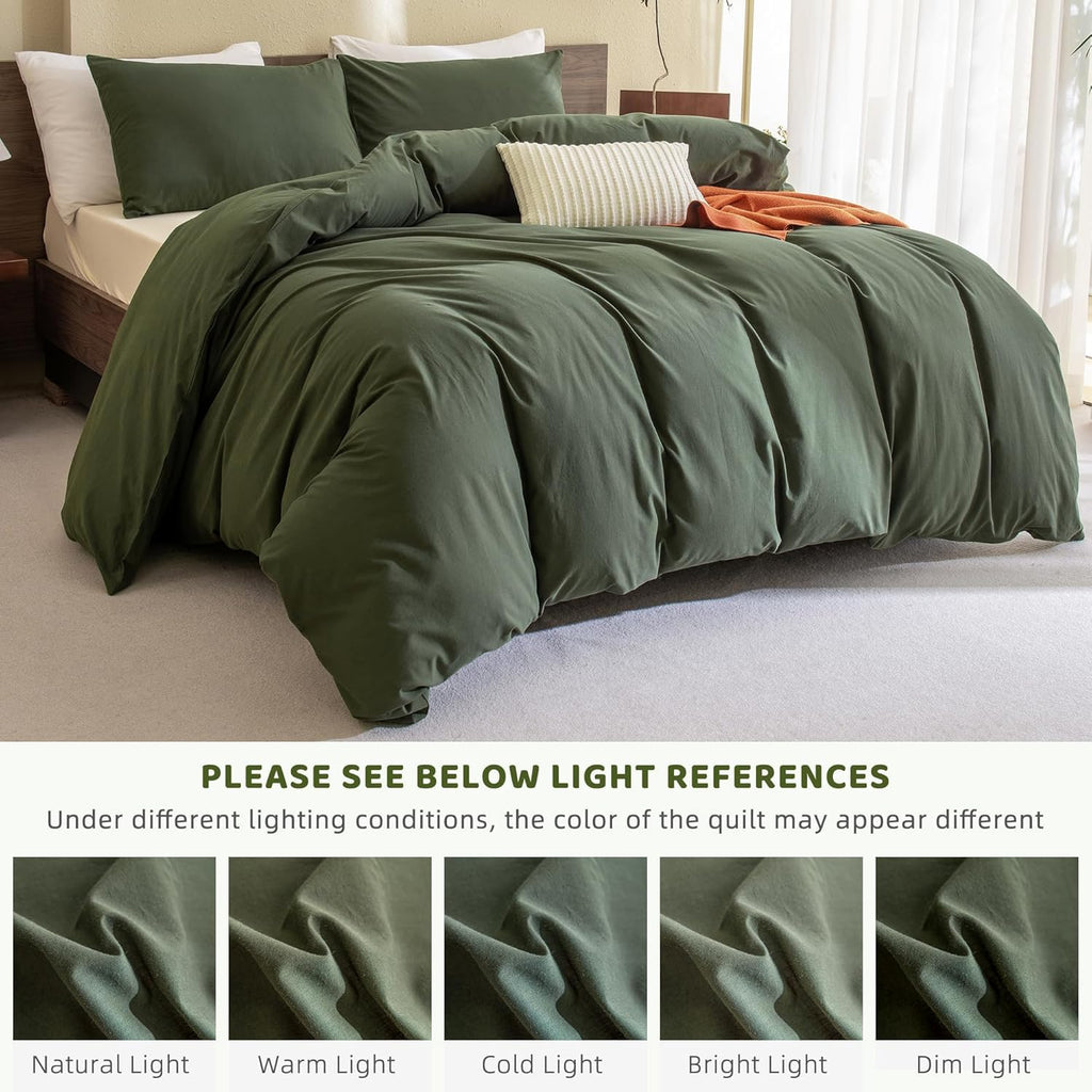 Cotton Olive Green Comforter Set, Dark Green Bedding Comforters Set Solid, 3 Pieces(1 Aesthetic Comforter and