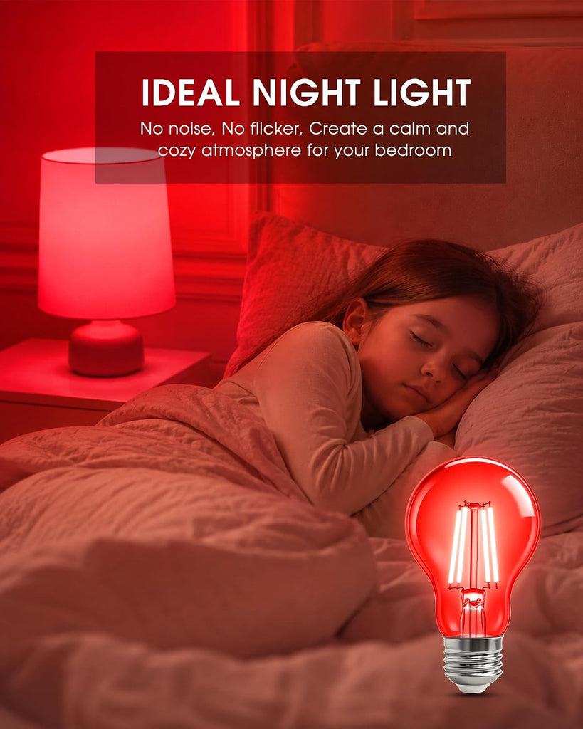 LED Red Filament Light Bulb, A19 4W Lights 40Watt Equivalent, E26 Base
