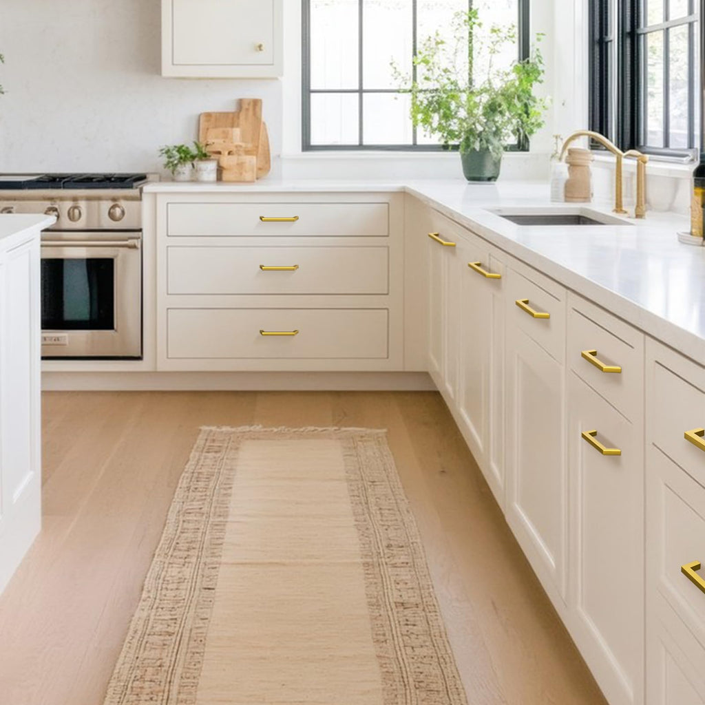 10 Pack 5 Inch Gold Cabinet Handles Brushed Brass Cabinet Pulls, Stainless Steel Kitchen Cabinet Handles Square Pulls
