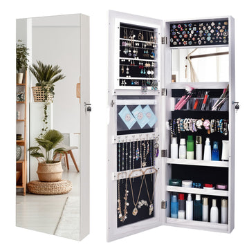 48" x 15" All Screen Jewelry Armoire Cabinet, Full Length Mirror Display, Beauty Organizer Dressing Makeup, Lockable