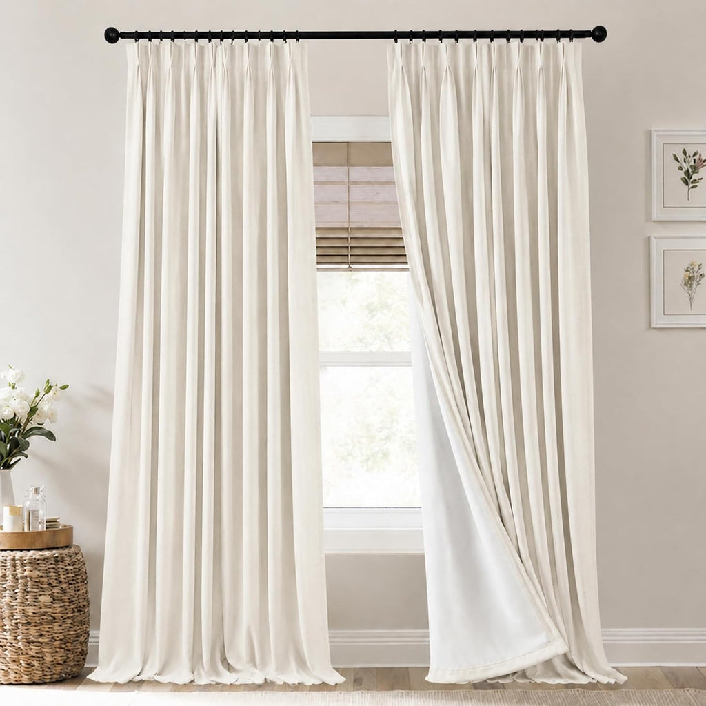 Pinch Pleated Linen Blackout Curtains 96 Inch Long 2 Panel Set, Floor to Ceiling Thermal Insulated Heat Blocking