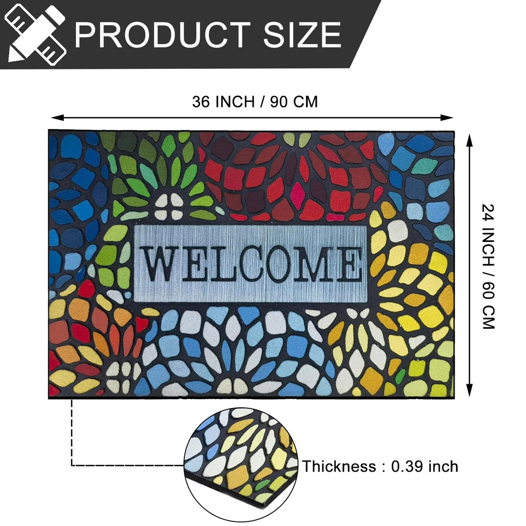 Colorful Welcome Door Mat, Welcome Mat 24x 36 Inch Front Doormat Outdoors Entrance Outdoors Mats for Outside Entry