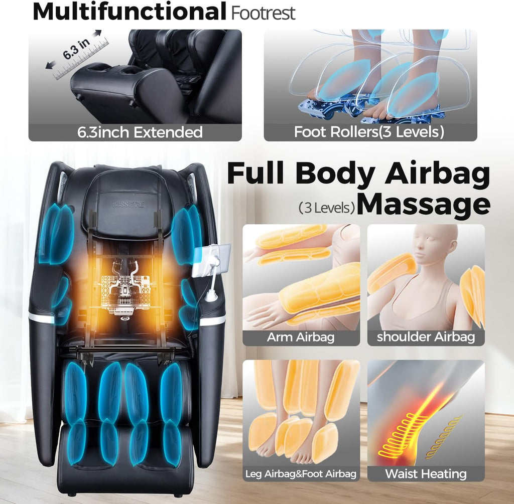 Massage Chair, Zero Gravity SL-Track 4D Shiatsu Massaging Chairs, Auto Body Scan, Foot Rollers, 12+6 Modes, Heat