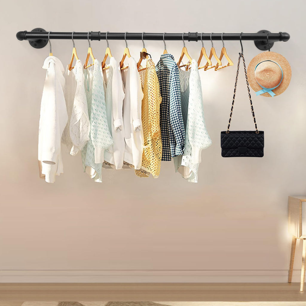 Industrial Pipe Clothes Rack, Heavy Duty Detachable Iron Garment Rack Wall Mounted, Rustic Saving Space Clothes Bar