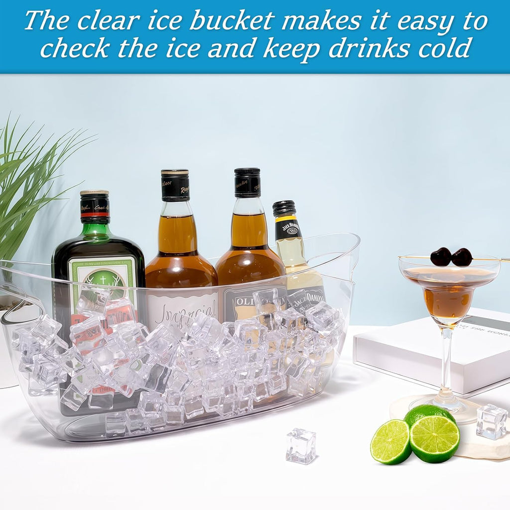 Clear Ice Buckets for Parties, 5.5L Acrylic Champagne Bucket with Scoop, Mimosa Bar Supplies, Plastic Tub - Set of 2